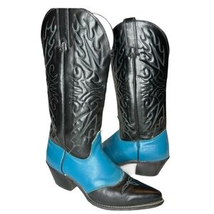 Wrangler Sz 7 Vintage Black Turquoise Western Rodeo Boots